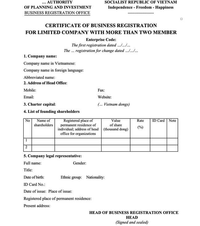 bản dịch giấy chứng nhận đăng ký doanh nghiệp