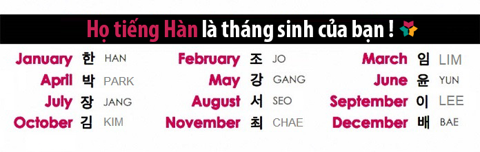 Họ tiếng Hàn là tháng sinh của bạn
