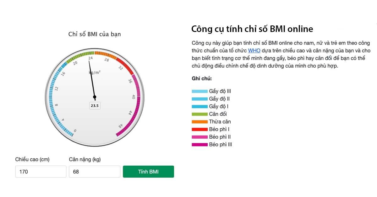 Tính chỉ số BMI online: cho nam, nữ Việt Nam 2023