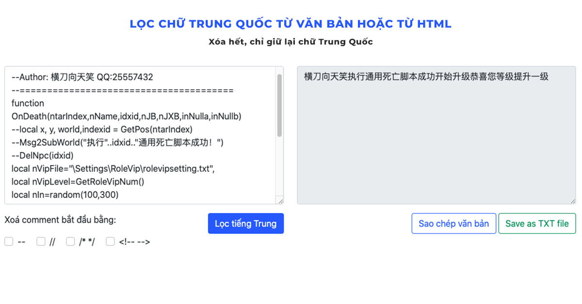Lọc chữ tiếng Trung Quốc từ văn bản hoặc từ HTML 
