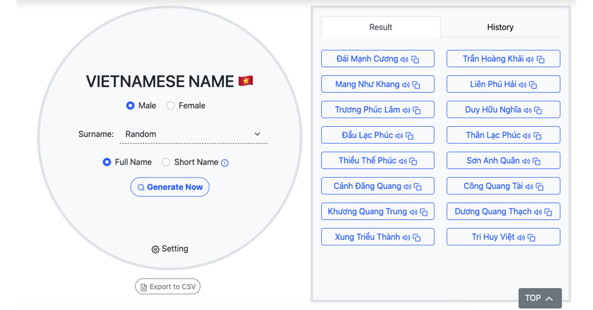 Vietnamese Name Generator • The BEST tool for finding Name
