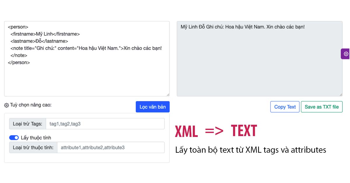 Extract all text from XML online • Lọc văn bản từ XML 2022