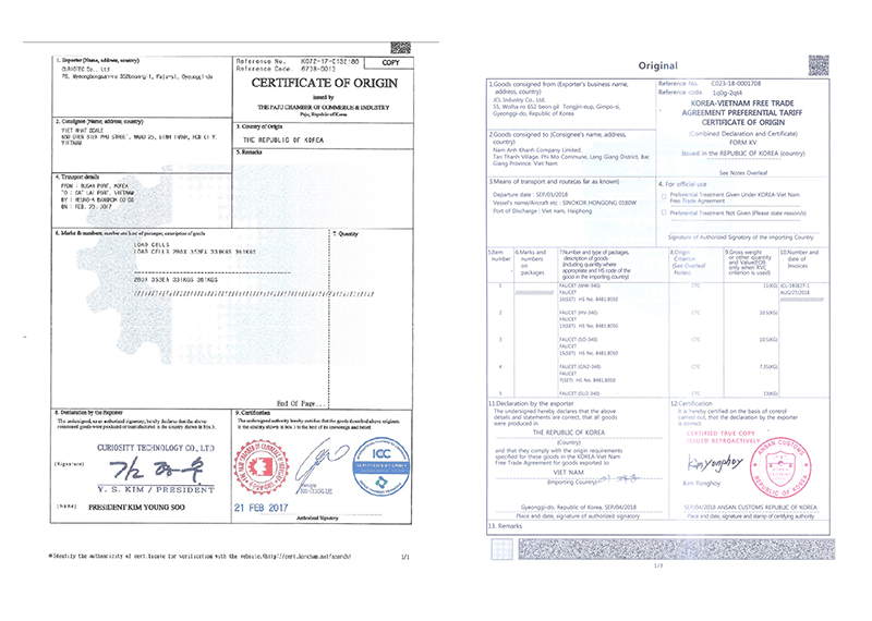 CO-CQ: Certificate of Origin and Certificate of Quality