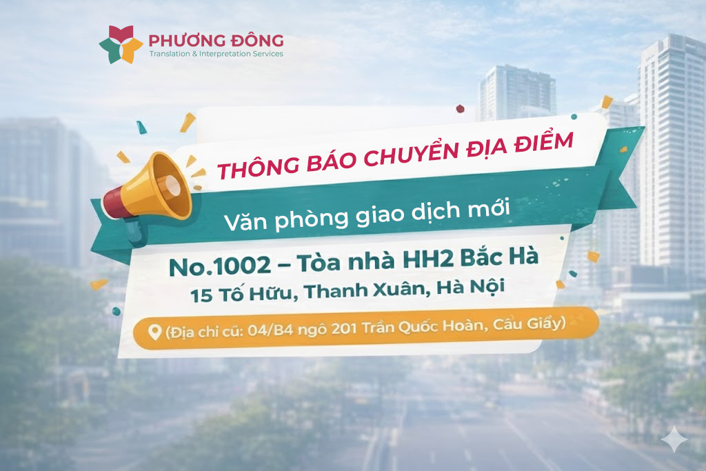 Thông báo chuyển địa điểm VPGD Dịch Thuật Phương Đông
